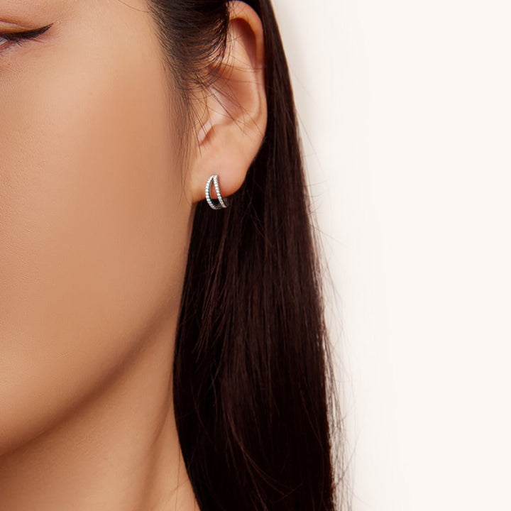 Levoire | Boucles D'Oreilles À Anneaux Doubles Avec Zircon Élégant