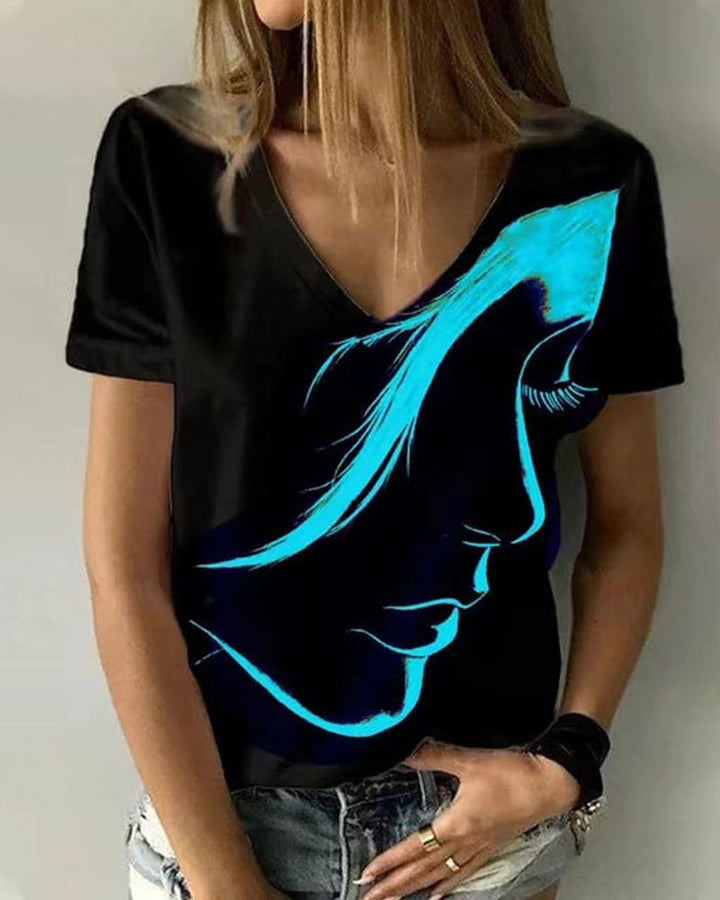 Levoire | T-Shirt À Décolleté En V Et Imprimé Graphique Vert-bleu
