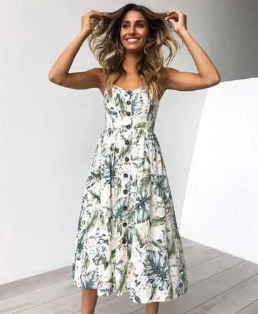 Levoire | Robe Midi Sexy D'Été Avec Motif De Plage Blanc lait