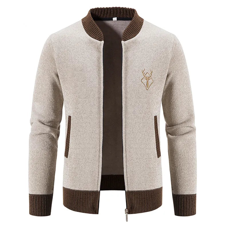 Levoire | Gilet Slim à Manches Longues avec Fermeture Éclair et Poches Beige