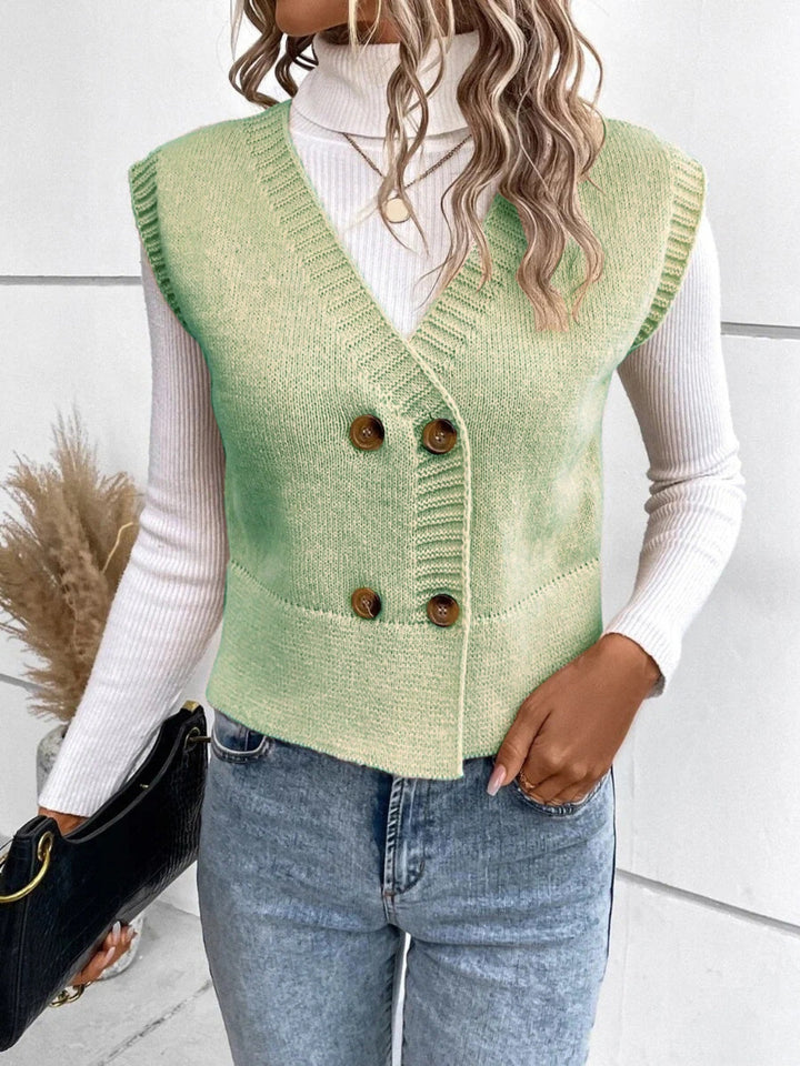 Levoire | Pull Sans Manches Confortable En Tricot Col V Avec Boutons