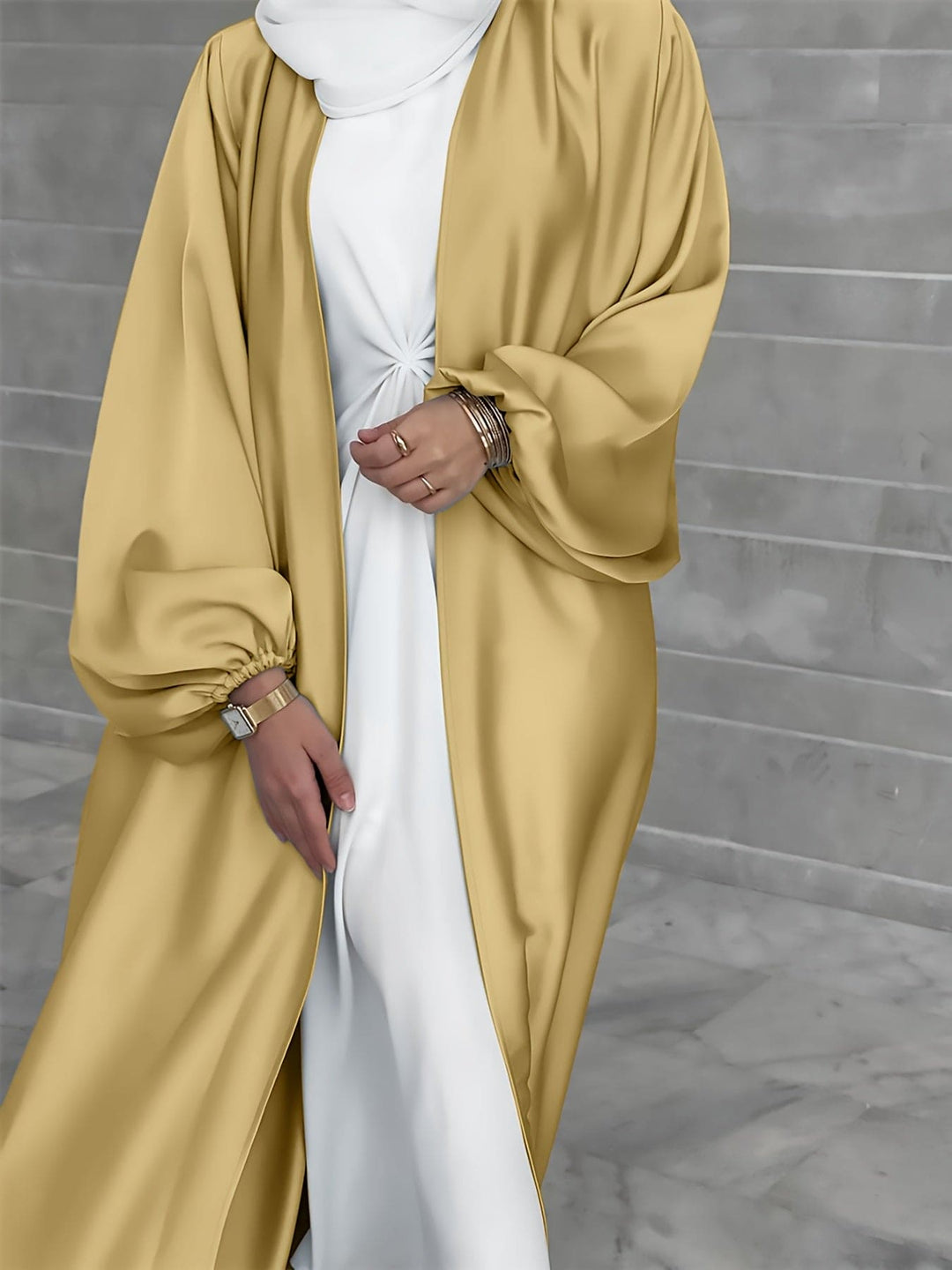 Levoire | Robe Abaya Élégante Avec Ceinture Jaune éclatant