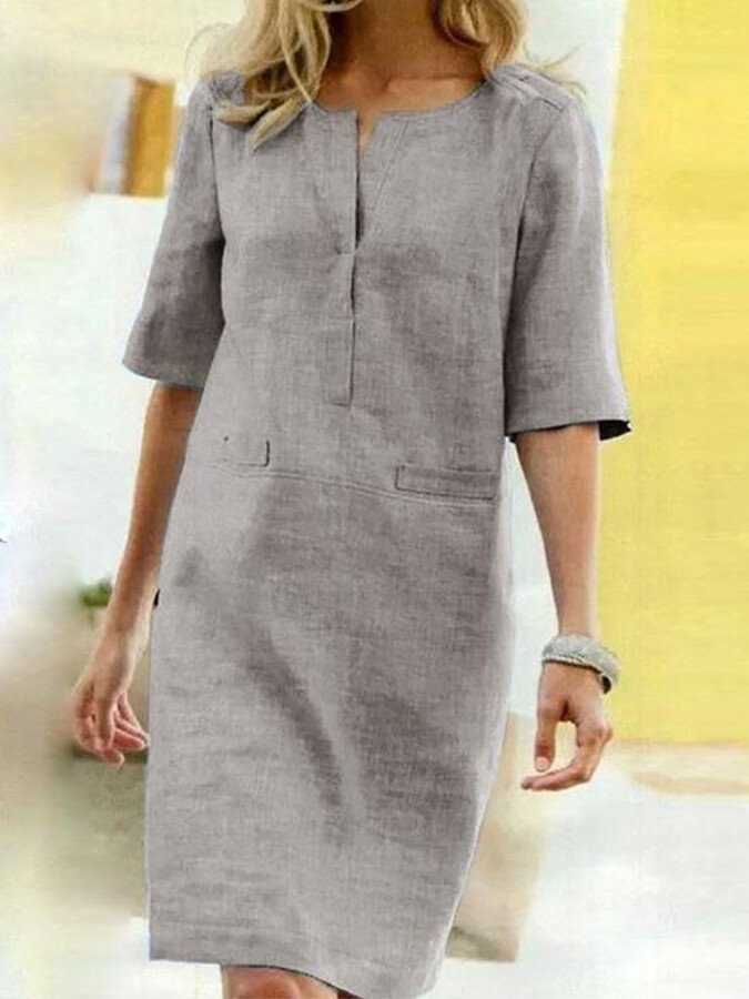 Levoire | Robe À Manches Courtes En Coton-Lin Avec Un Design Respirant Et Léger Gris clair