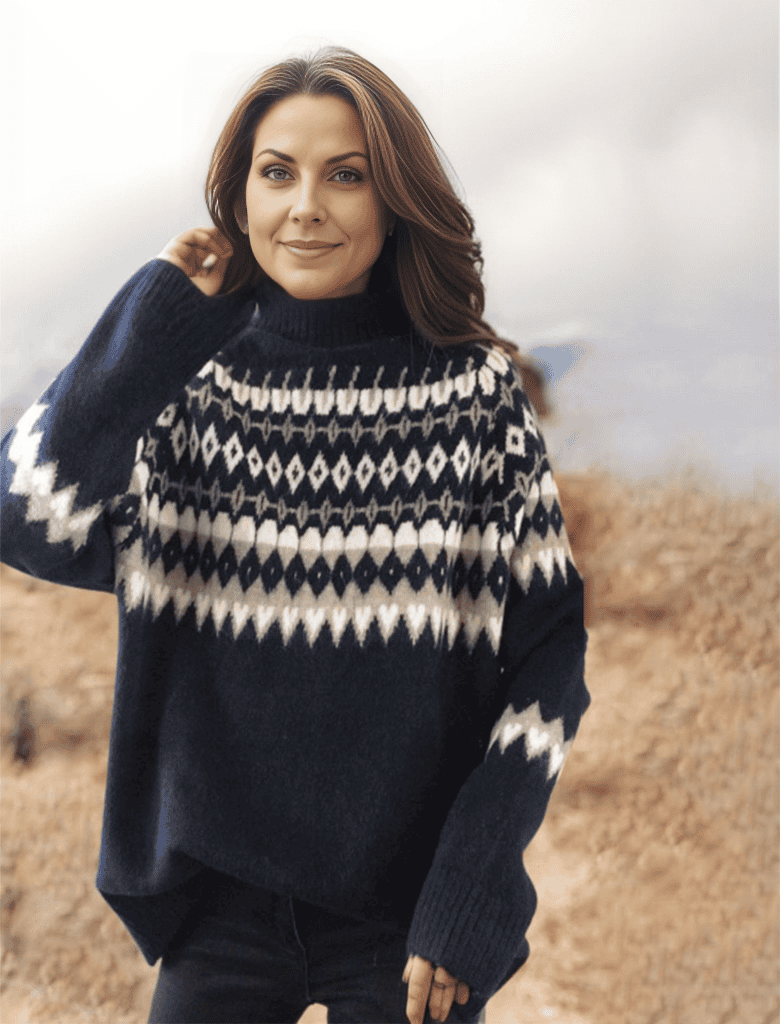Levoire | Pull Géométrique Bleu À Manches Longues