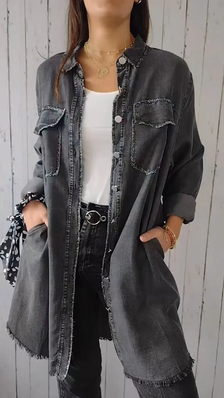 Levoire | Chemise longue confortable en faux denim Gris