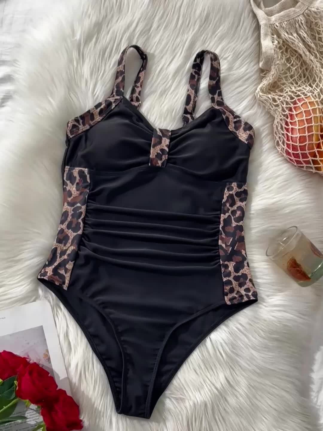 Levoire | Maillot De Bain Une Pièce Avec Accents Léopard Et Volants Pour Femmes