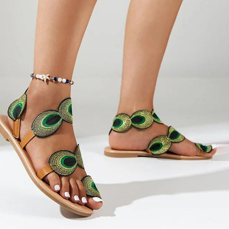 Levoire | Sandales Ouvertes Avec Détails Verts Pour Femmes