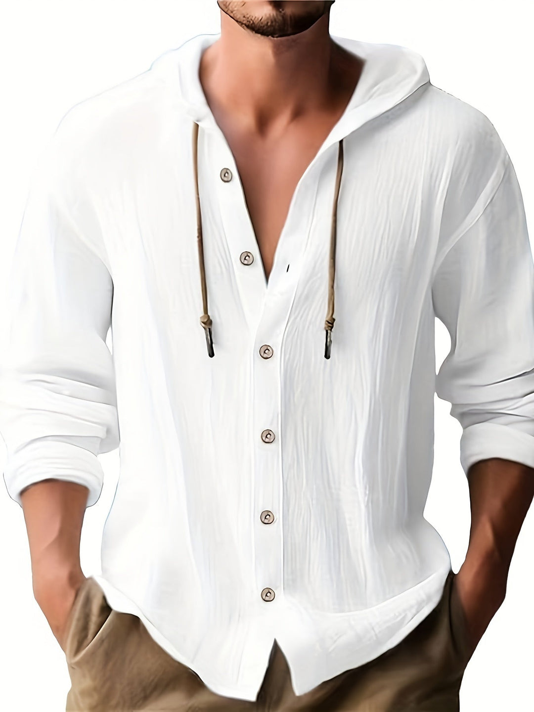 Levoire | Veste Pour Hommes À Capuche En Coton Pur Blanc