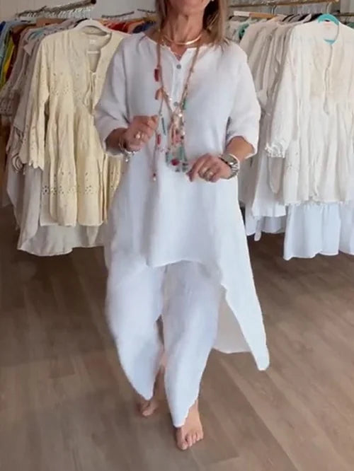 Levoire | Ensemble De Loisirs Unicolore En Lin Pour Femmes Blanc