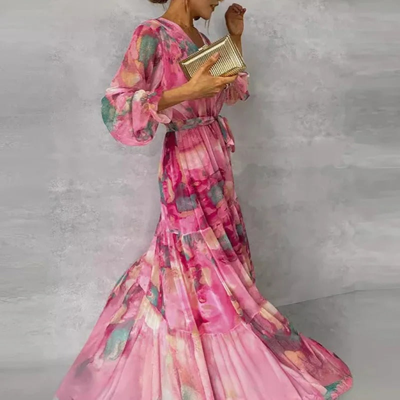 Levoire | Élégante Robe Maxi À Manches Longues Avec Motif Floral