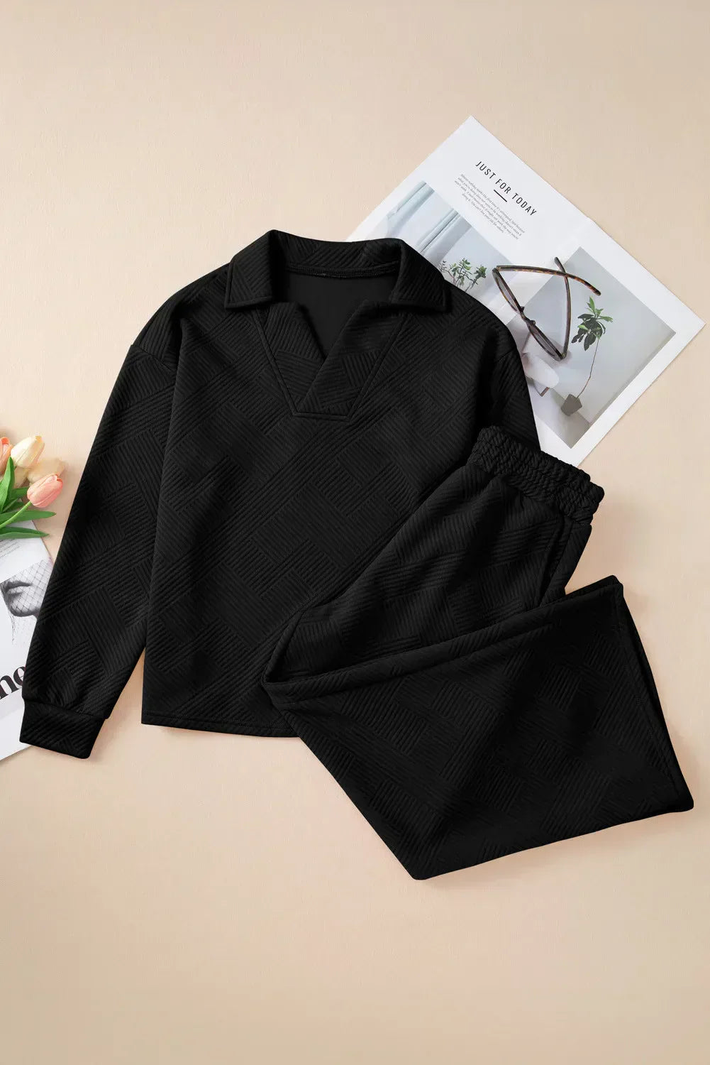 Levoire | Chemise Manches Longues Confort Cordon Pantalon Noir
