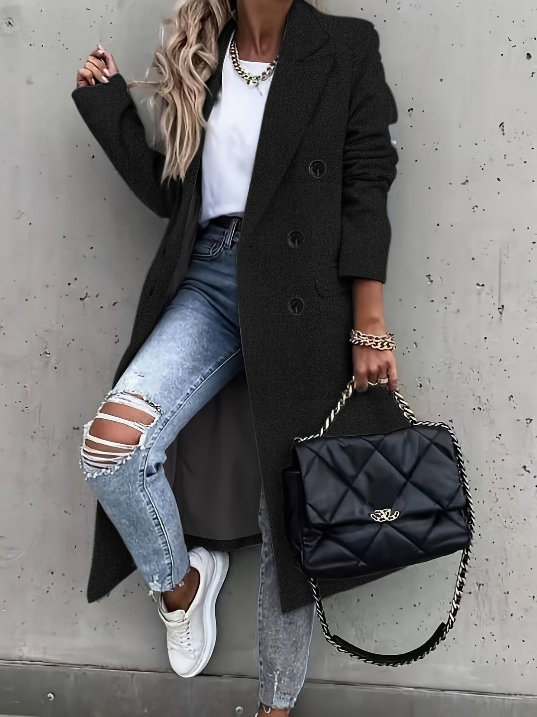 Levoire | Manteau Trench Élégant Avec Col Pour Femmes Noir