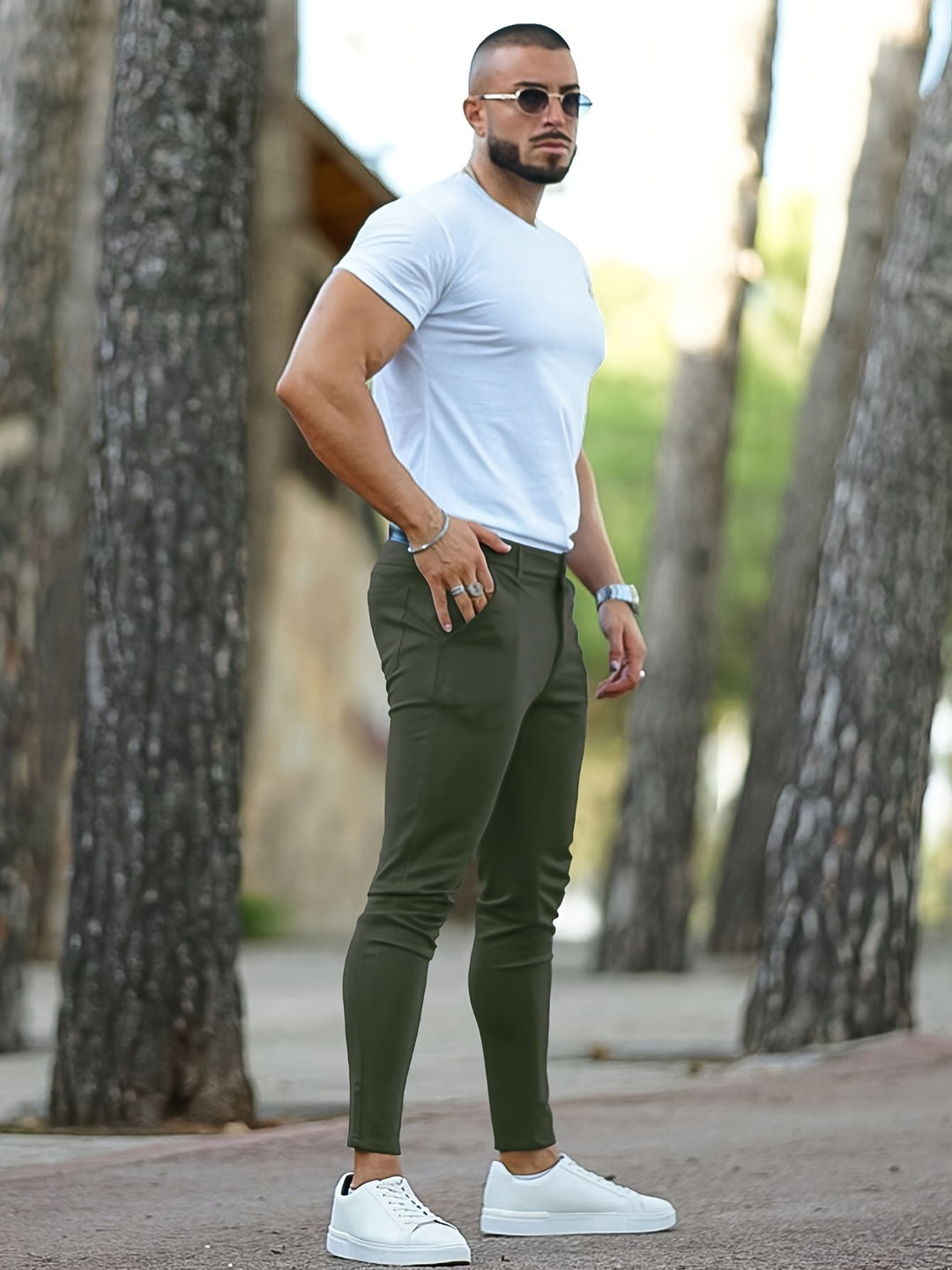 Levoire | Pantalons Chino Stretch À Conception Unie Vert olive