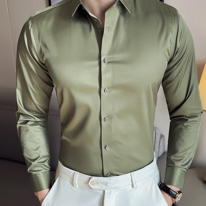 Levoire | Classique Uni Manches Longues Chemise Olive vert 1