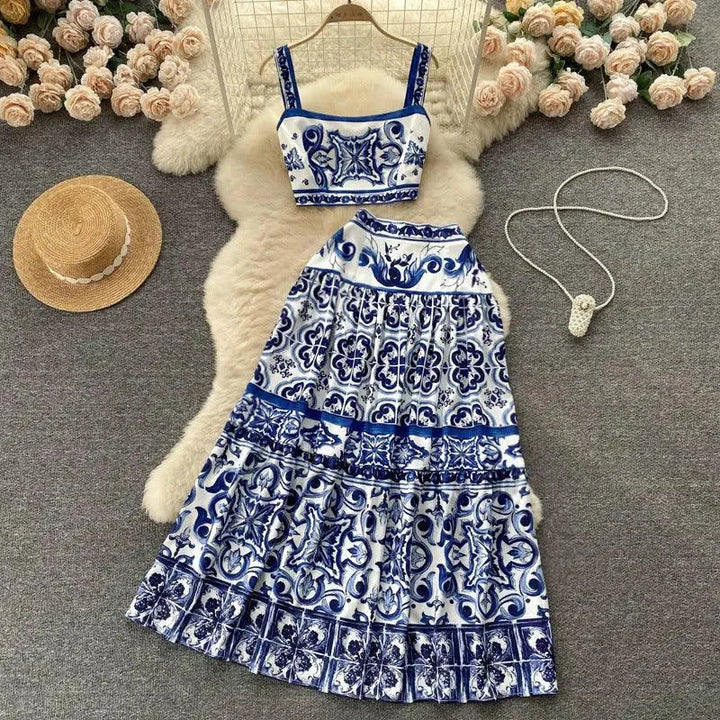 Levoire | Robe en porcelaine bleue et blanche à imprimé Couleur