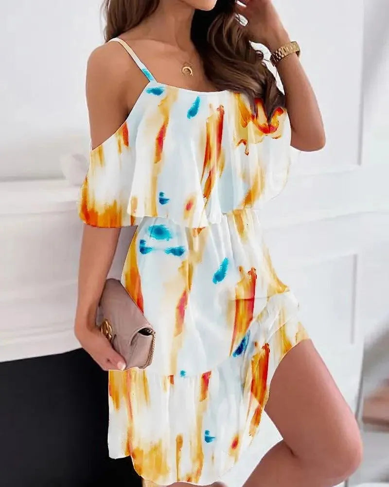 Levoire | Imprimé floral robe d'été avec des rubans décoratifs Orange