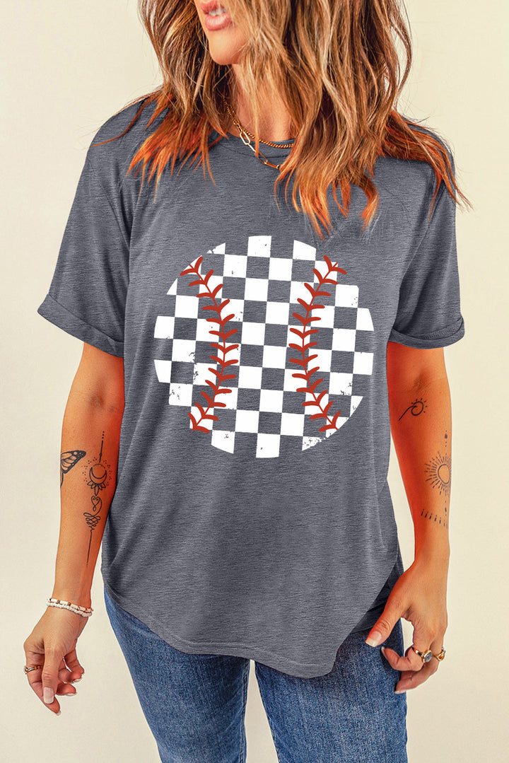 Levoire | Carreaux Graphiques Col Rond T-shirt à Manches Courtes