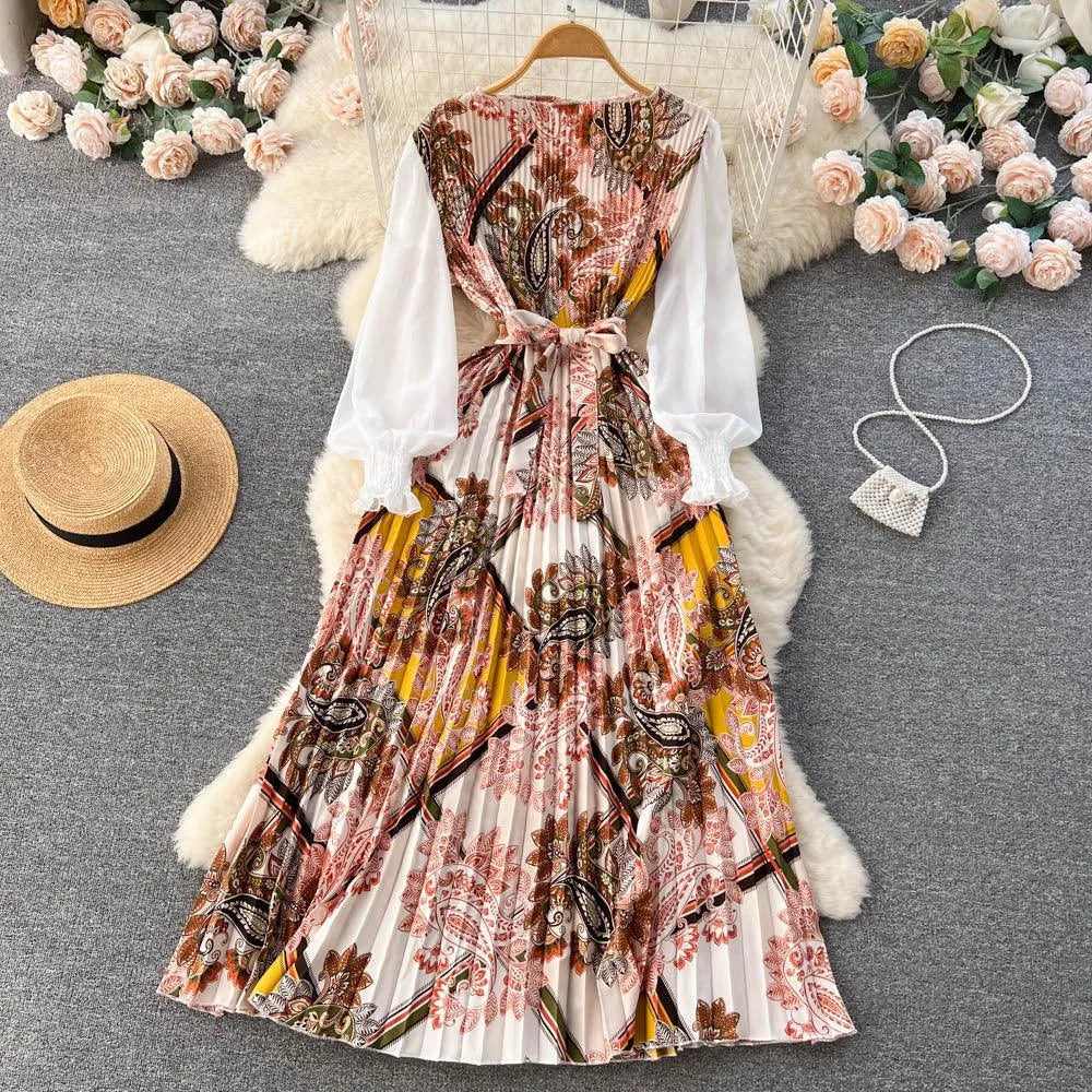 Levoire | Robe avec imprimé ethnique pour femmes, dotée d'un motif floral à nouer Bloc Gelber Taille libre