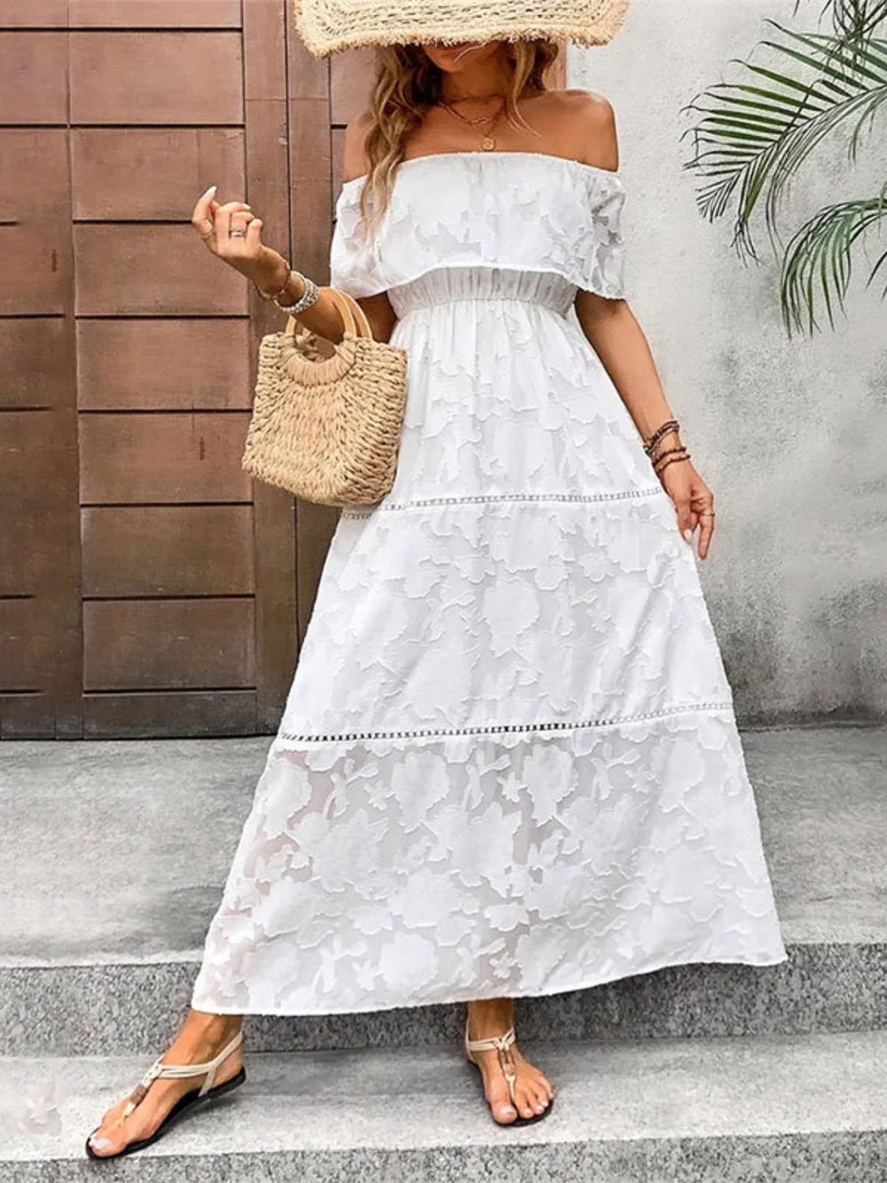 Levoire | Décolleté Épaules Nues Robe Maxi À Manches Courtes