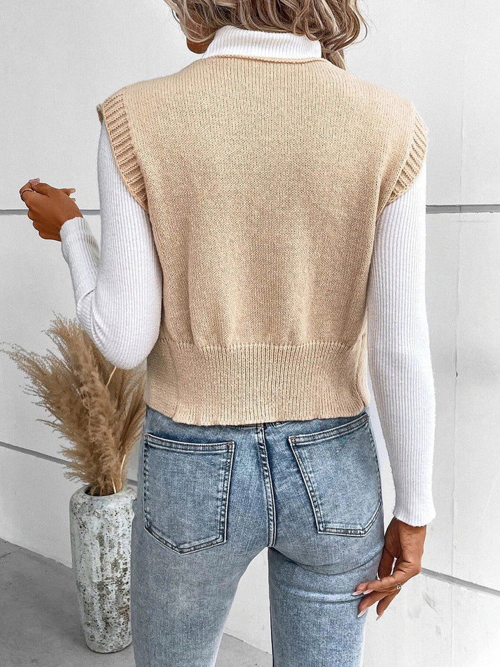 Levoire | Pull Sans Manches Confortable En Tricot Col V Avec Boutons