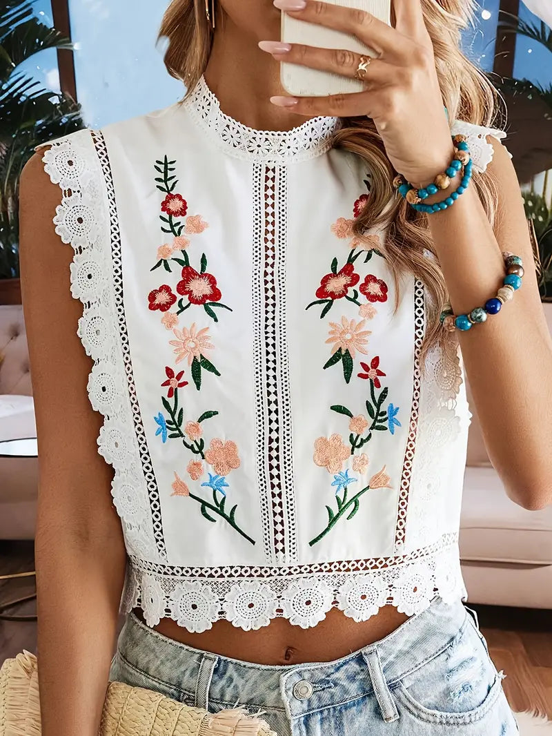 Levoire | Blouse Brodée Avec Dentelle Pour Femmes 2XL
