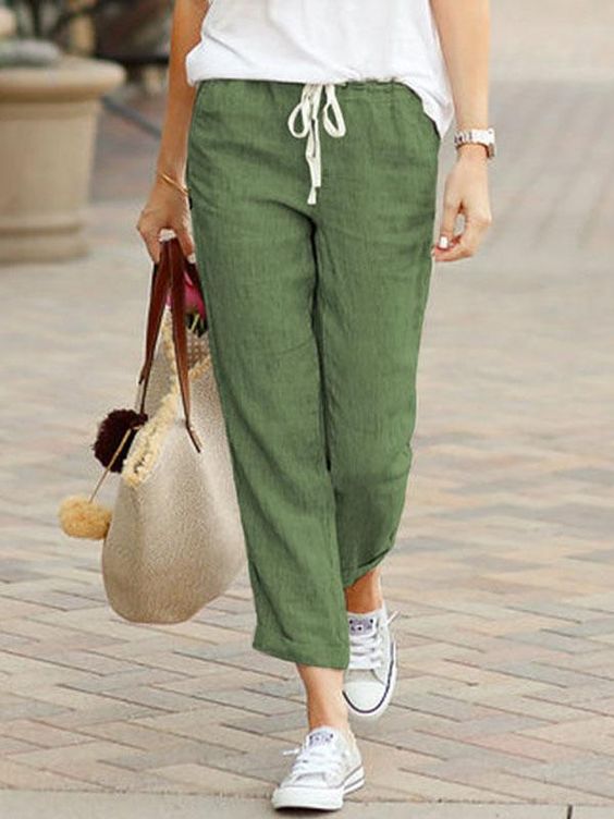 Levoire | Pantalon En Coton Avec Cordon De Serrage Vert