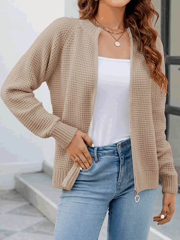 Levoire | Veste Décontractée Élégante Zippée Pour Femmes Khaki