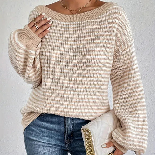 Levoire | Pull Décontracté À Épaules Dénudées À Manches Longues Avec Motif Rayé