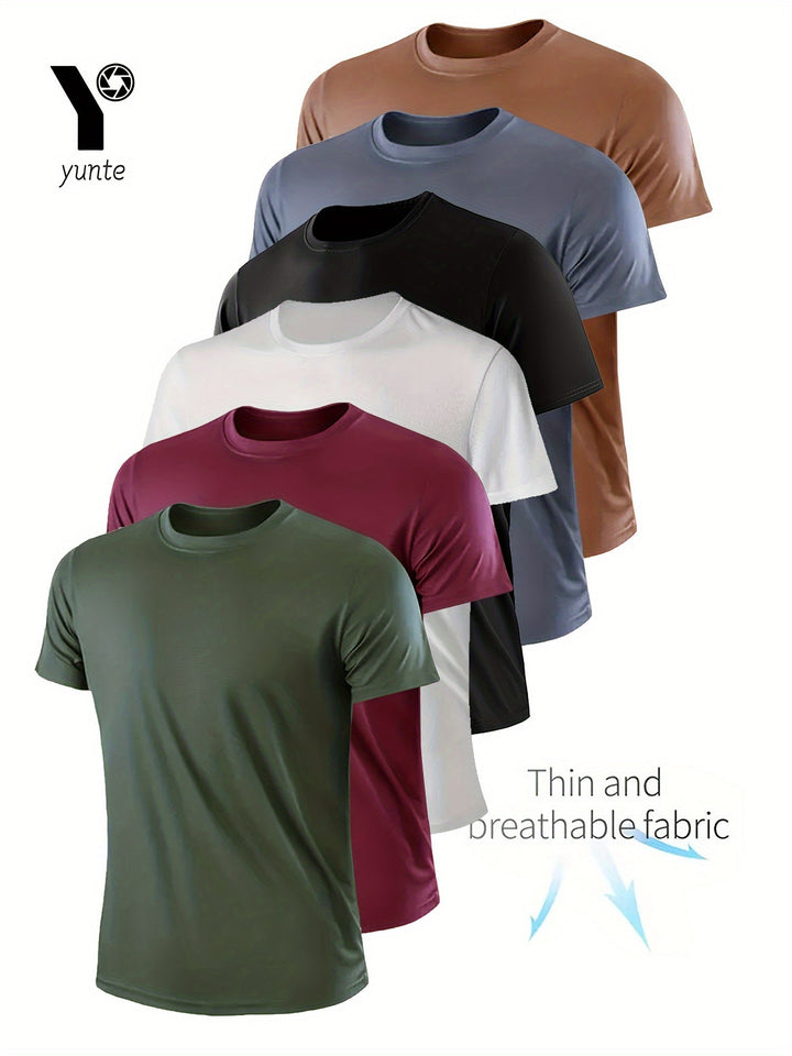 Levoire | Pack De 6 T-Shirts De Sport Pour Hommes Sèche Rapidement & Respirants Vert olive - Rouge de boisson - Blanc - Noir - Gris - Kaki 6-pack