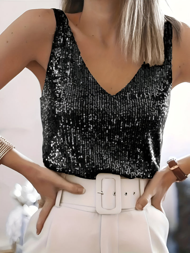 Levoire | Haut Col Top À Paillettes Brillantes Noir