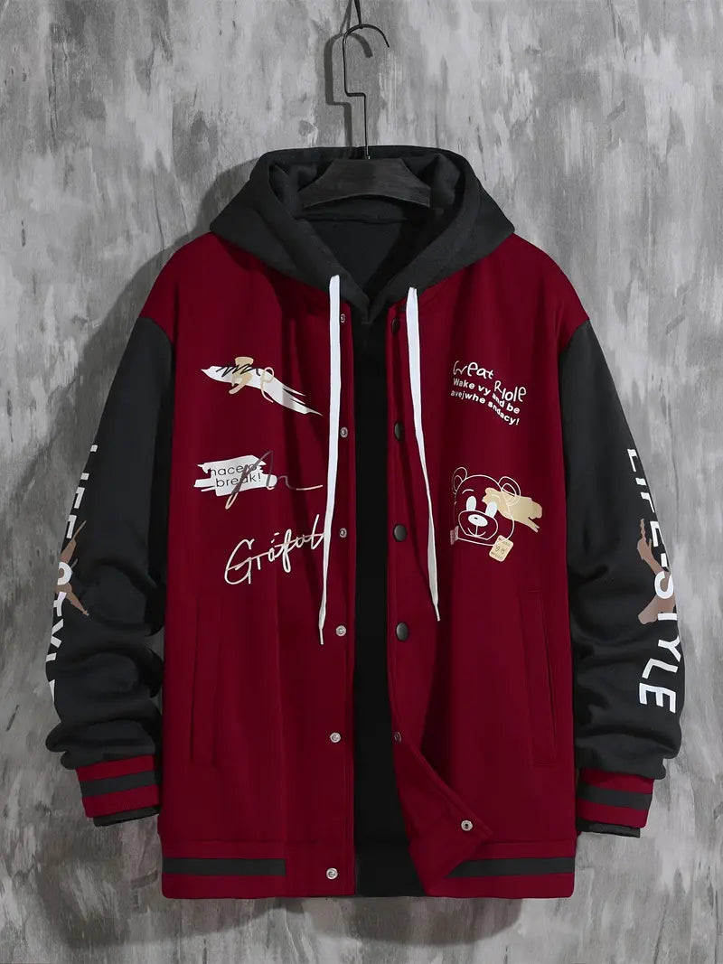 Levoire | Veste De Baseball Avec Capuche Pour Hommes Bordeaux