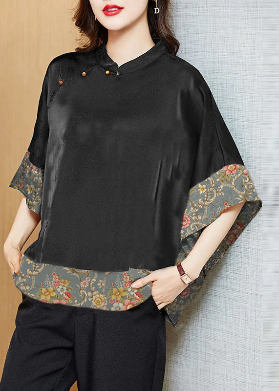Levoire | Chemise patchwork en soie Fleur grise