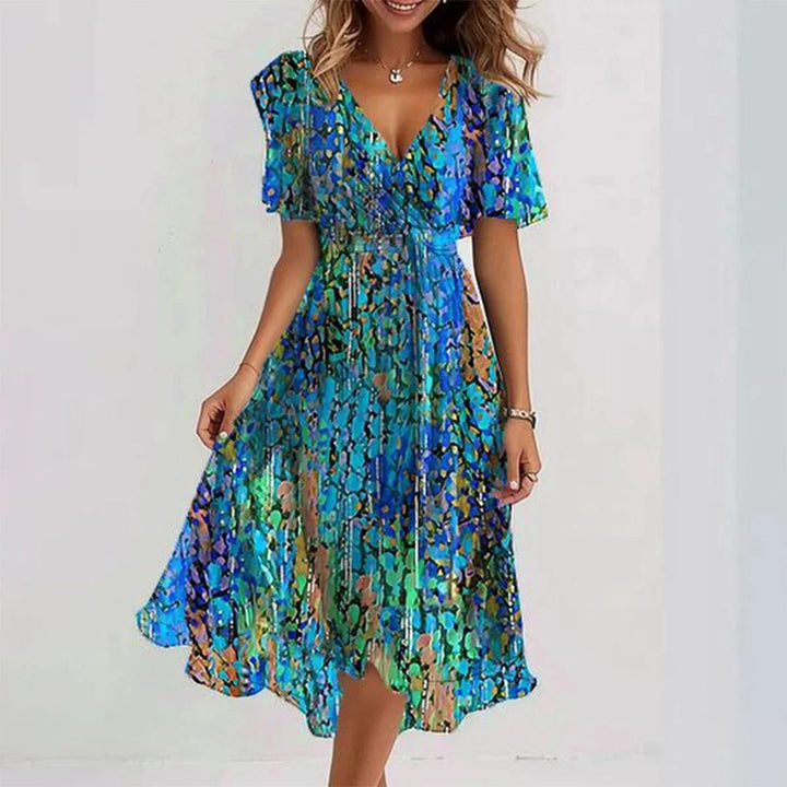 Levoire | Eloisa Abstrait Midi-Robe Bleu (Presque Épuisé)