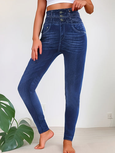 Levoire | Femmes Taille Haute Stretch Jegging Leggings Avec Poches Fausses Et Motif Rayé