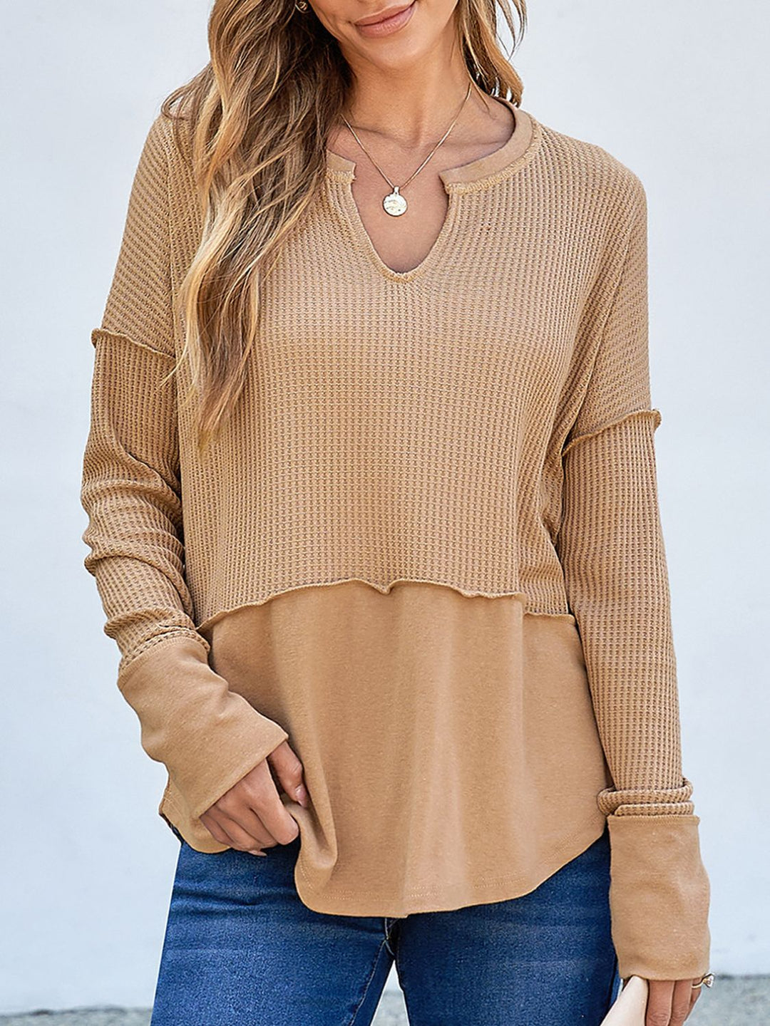 Levoire | T-shirt à manches longues en tricot waffle Tan