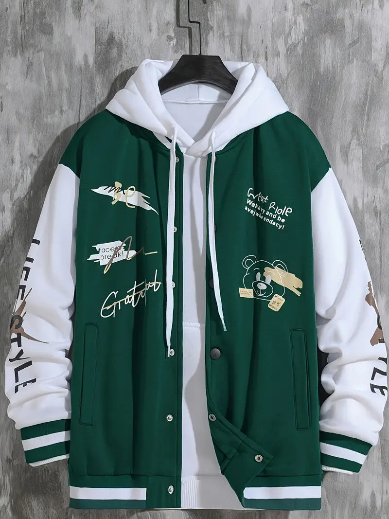 Levoire | Veste De Baseball Avec Capuche Pour Hommes Vert foncé