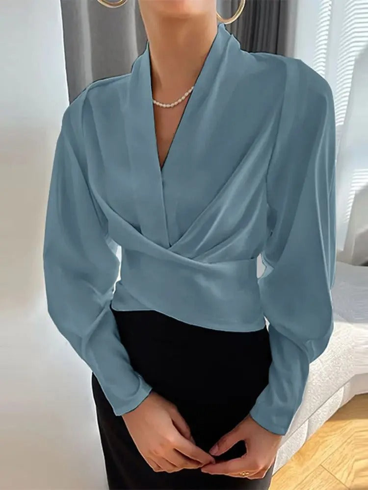 Levoire | Élégante Chemise Femme Drapée À Manches Longues