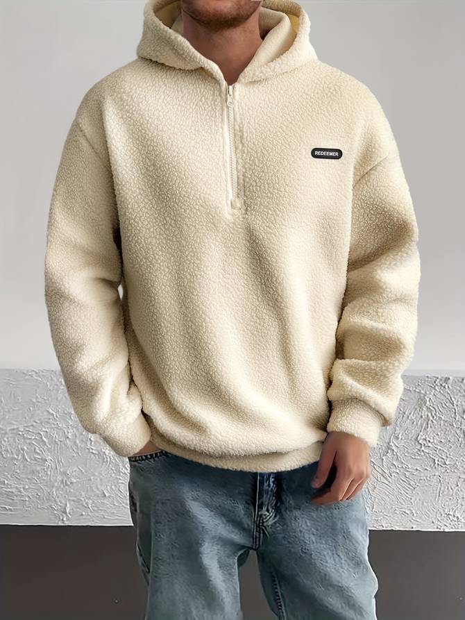 Levoire | Sweat à capuche en fleece à demi-zip à manches longues Beige