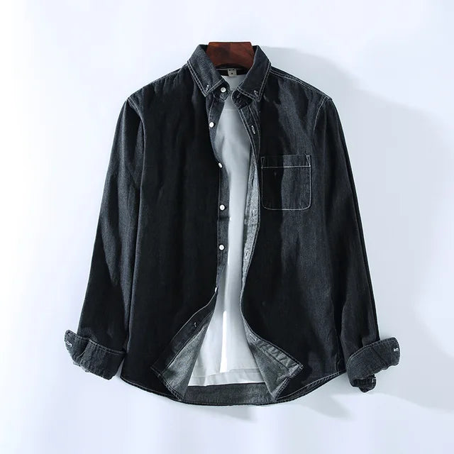 Levoire | Chemise En Denim Pour Hommes À Boutons Et À Manches Longues Noir Gris