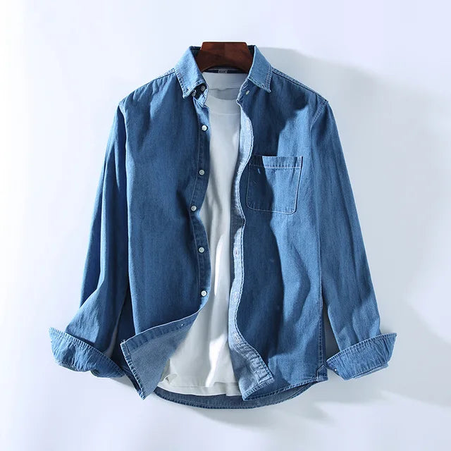 Levoire | Chemise En Denim Pour Hommes À Boutons Et À Manches Longues Bleu Foncé