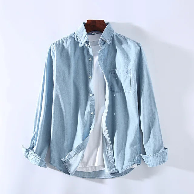 Levoire | Chemise En Denim Pour Hommes À Boutons Et À Manches Longues Bleu Clair