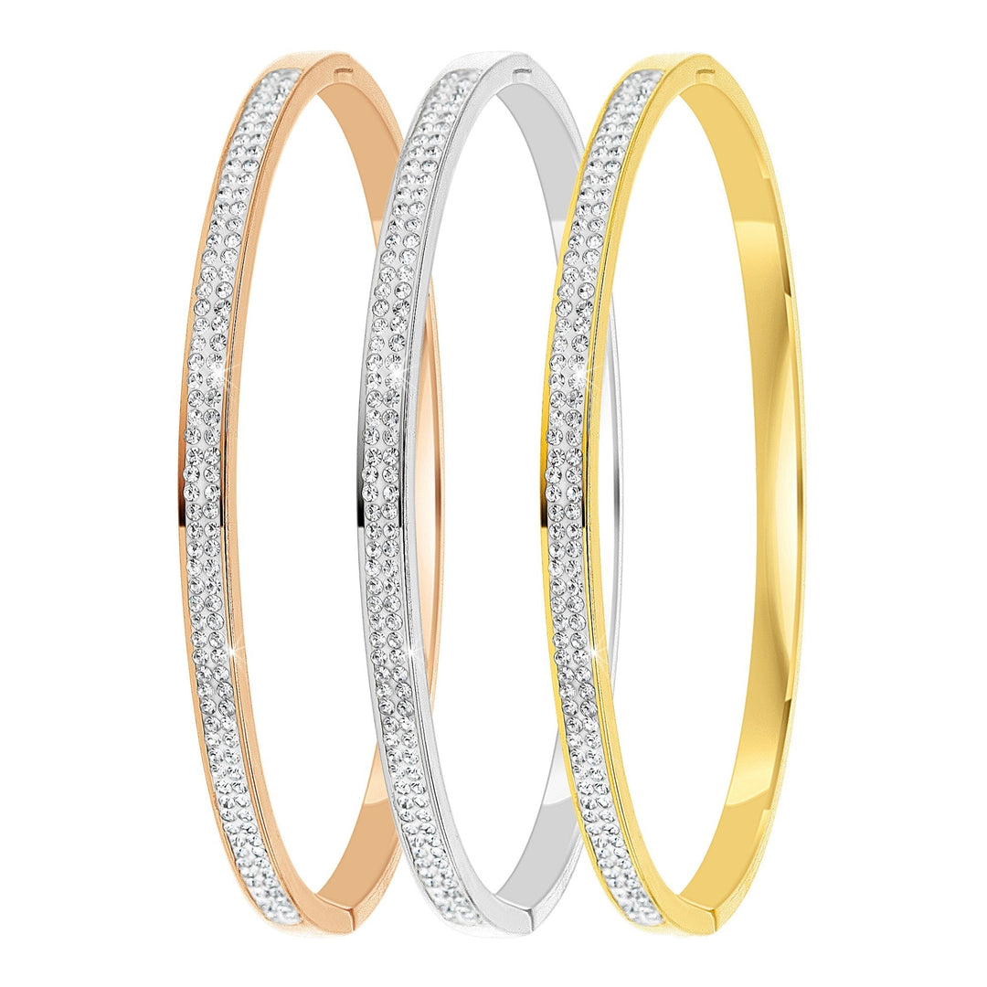 Levoire | Bracelets Trio en Acier Inoxydable plaqué Argent ornés de Cristaux Scintillants - Livraison Offerte