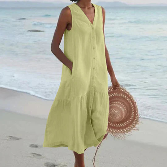 Levoire | Rose Pâle Robe En Lin Vert