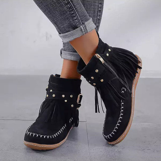 Levoire | Bottines Amusantes Avec Boucle Et Franges Pour Femmes Noir