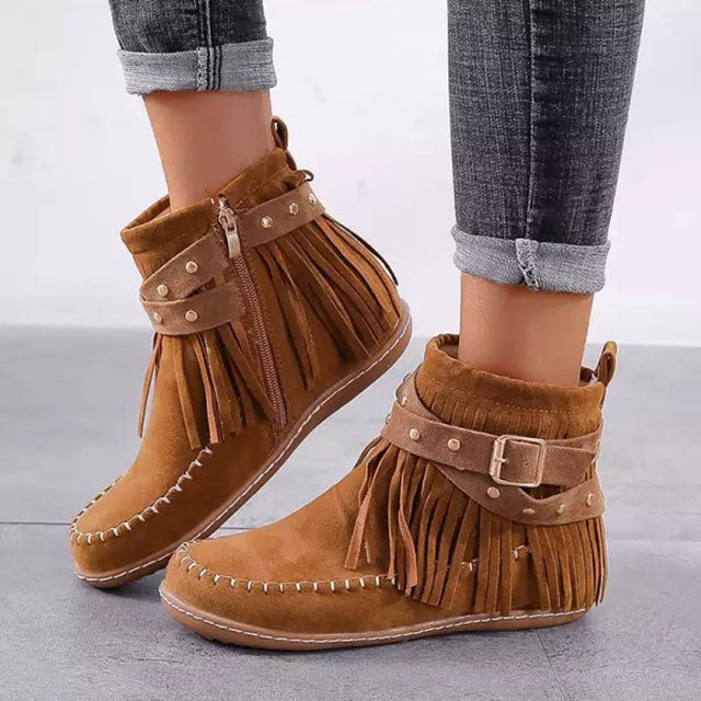Levoire | Femmes Vintage Bottes Chaudes Avec Franges Marron