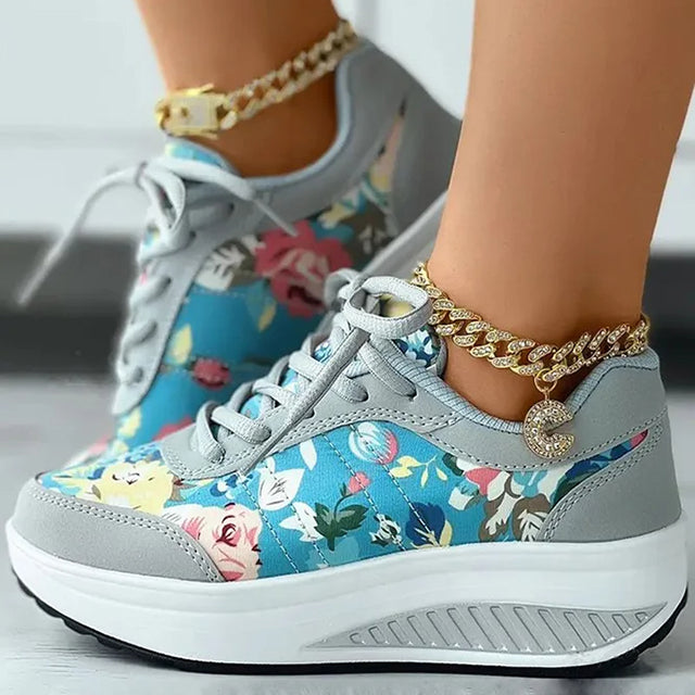Levoire | Baskets À Plateforme Luxueuses Avec Motifs Floraux Pour Femmes Bleu
