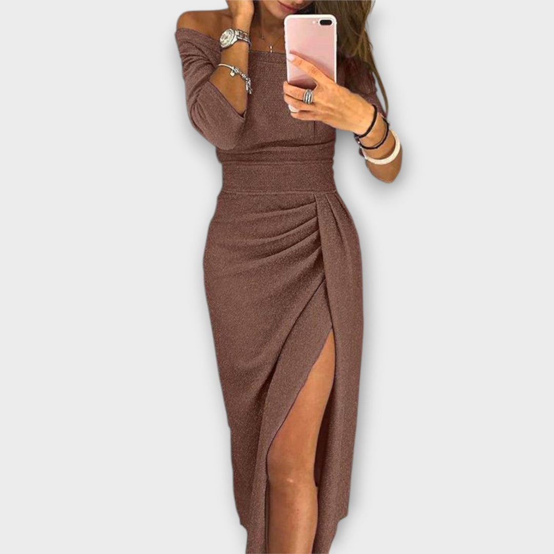 Levoire | Robe Élégante Décolletée Marron