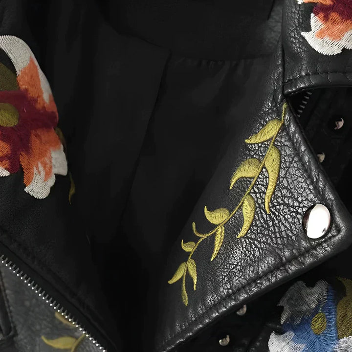 Levoire | Veste en cuir avec broderie de fleurs