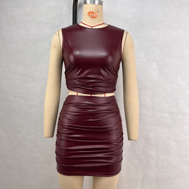 Levoire | Robe en cuir PU sans bretelles Rouge vin