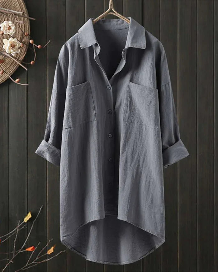 Levoire | T-Shirt En Lin À Manches Longues Et Boutons Pour Le Printemps Gris